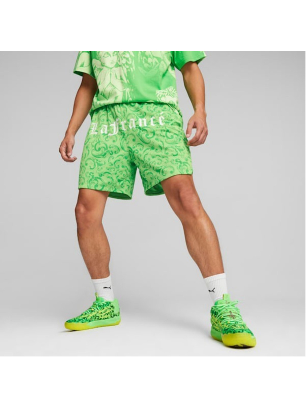 Puma Melo Hoops X LaFrance All Out Print Green Shorts Men's Sz Medium 622825-01